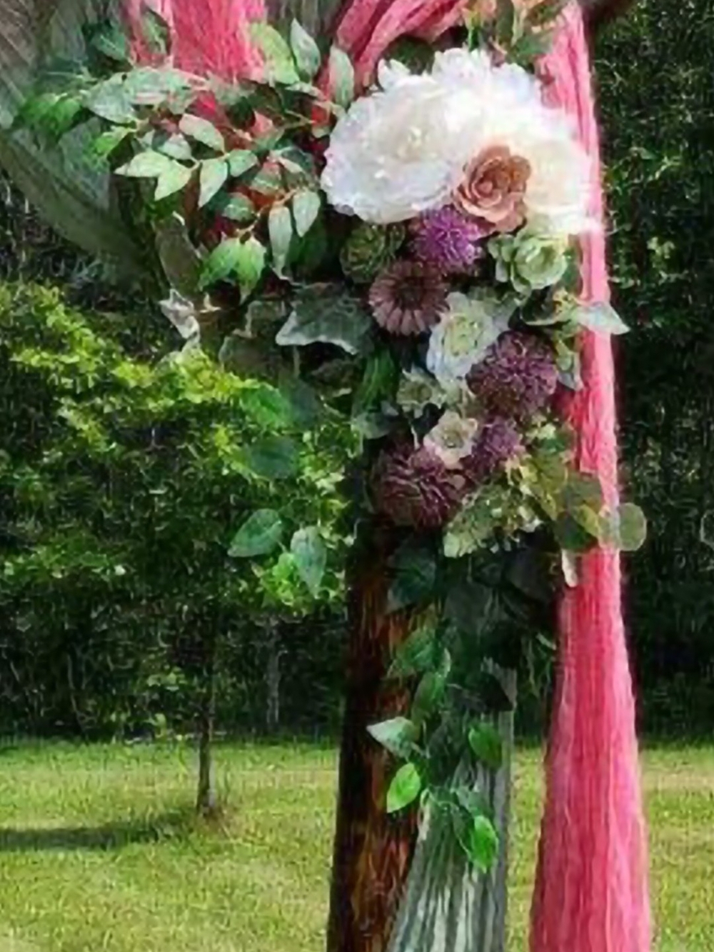 Rustic Wedding Arch Draped in Pink and Sage Green With 2 Corner Flower Swags - Picture 4 of 5